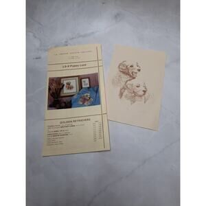 Vtg L.A Crosse Stitch Designs Puppy Love Golden Retrievers Cross Stitch Chart